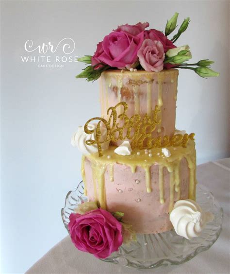 white rose cake design pink semi naked drippy wedding cake with fresh flowers