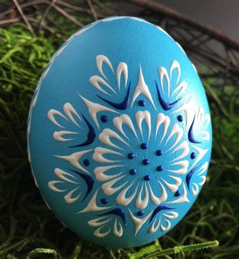 Easter Egg Pysanka In Blue Hand Painted Chicken Egg Wax Etsy Polish