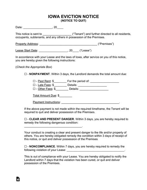 Free Iowa Eviction Notice Forms Process And Laws Word Pdf Eforms