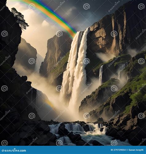 Rainbow Over The Skogafoss Waterfall In Iceland Europe Ai Generated
