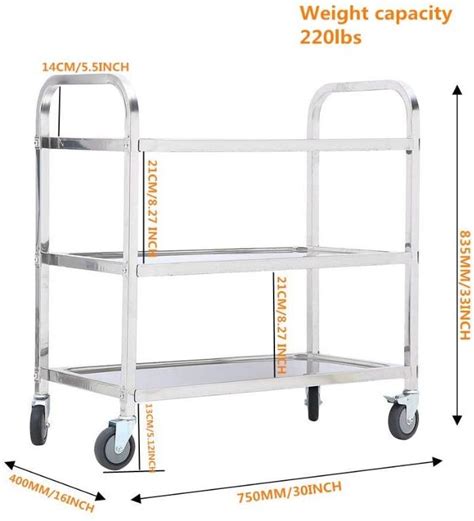 Nisorpa 3 Tier Stainless Steel Utility Cart With Wheels Kitchen Island