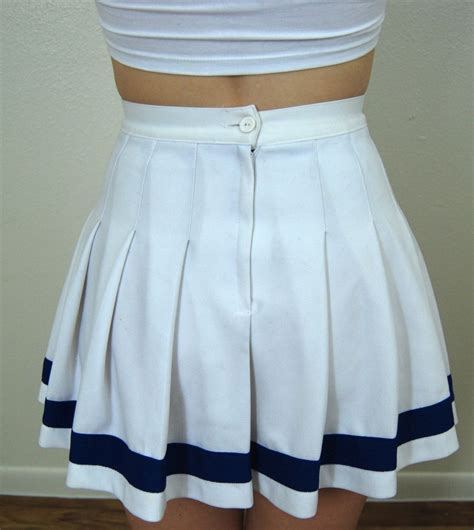Vintage Pleated White Cheerleader Skirt With Blue Stripe Size Etsy Cheerleader Skirt