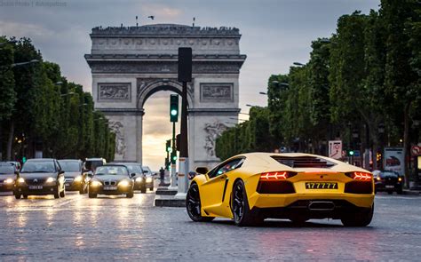 Lamborghini Aventador Paris Cars Yellow Night Paris Hd