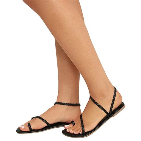 Buy Women Summer Strappy Gladiator Low Flat Heel Flip Flops Beach Sandals Shoes At Affordable