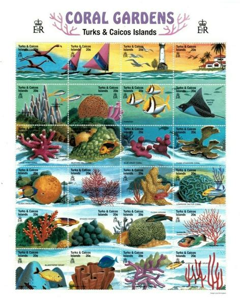 Turks And Caicos Coral Gardens Sheet Of Twenty Four Mnh