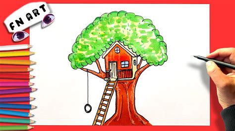 How To Draw A Treehouse Step By Step Easy Youtube