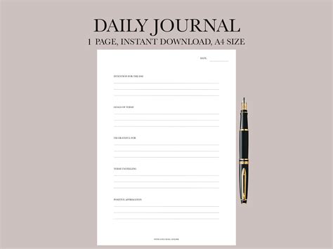 Daily Journal Diary Page Printable Writing Blank Journal Etsy In 2022