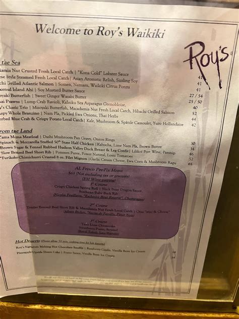 Menu At Roys Waikiki Pub And Bar Honolulu