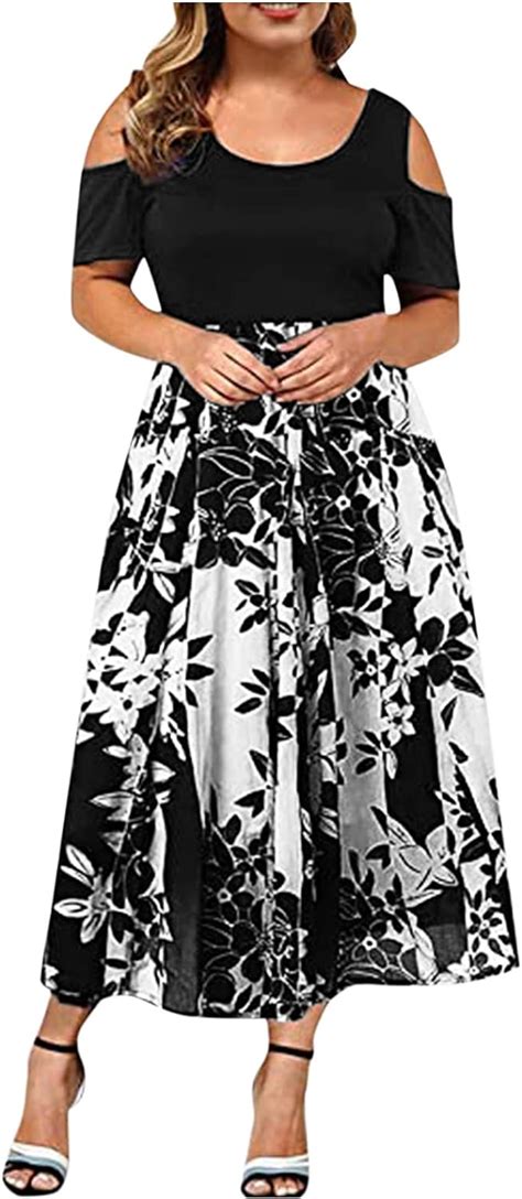 Zhzz Casual Summer Midi Dresses For Women Hide Belly Fat Printed Round