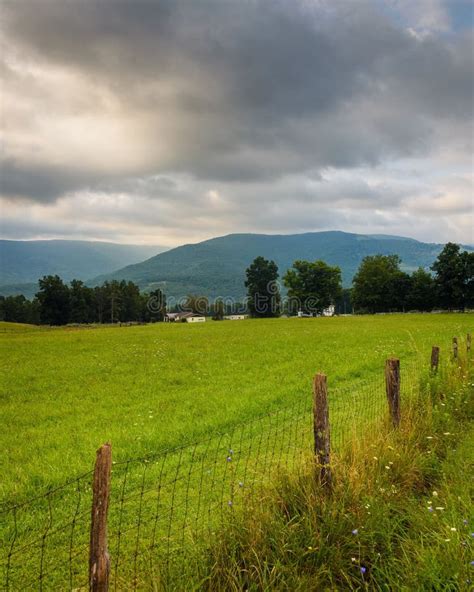 Rural Scene With Farm Fields In The Mountains Of West Virginia Stock