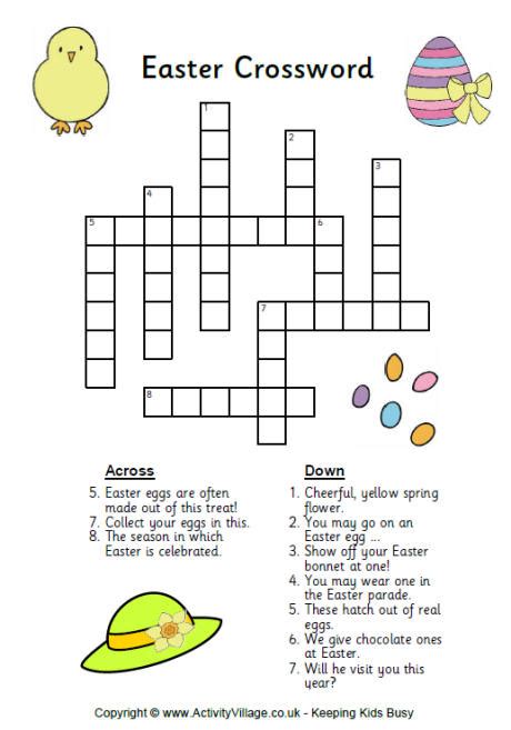 Teachers may also put it in their emergency sub. Easter Crossword
