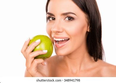 Woman Tries Bite Fresh Green Apple Stock Photo Shutterstock