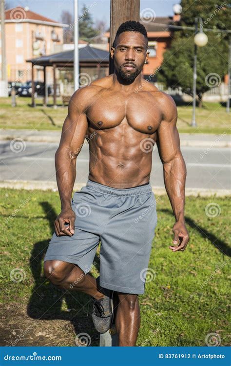 Handsome Shirtless Muscular Black Bodybuilder Man Foto Stok The Best Porn Website