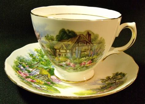 Vintage Teacup And Saucer Royal Vale Fine Bone China Thatched Cottage