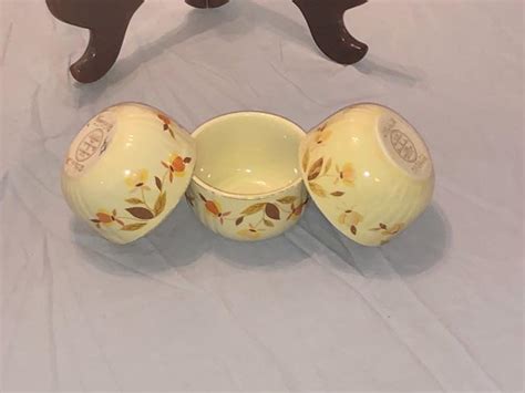3 Vintage Hall Jewel Tea Autumn Leaf Custard Cup Dessert Bowls