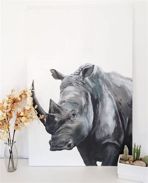 Modern Rhino Painting Large Minimalist Artwork Original Painting Of