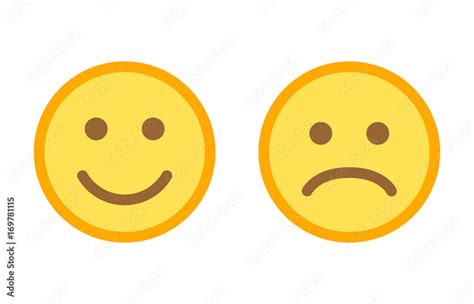 Happy And Sad Emoji Smiley Faces Flat Vector Color Icon For Apps And