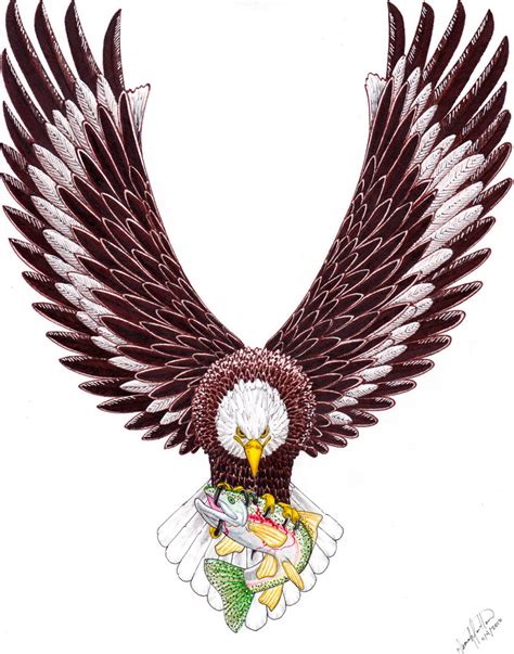 Cool Flying Eagle With Fish Tattoo Design