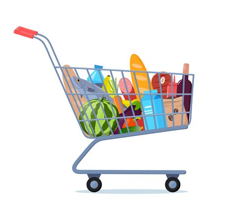Shopping Trolley Full Of Food Fruit Products Grocery Goods Grocery