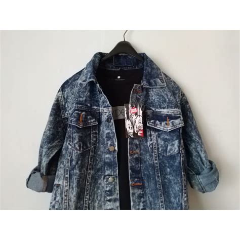 Denim Jaket Jeans Oversize Sandwash Acid Blue Ocean Premium Unisex Shopee Indonesia