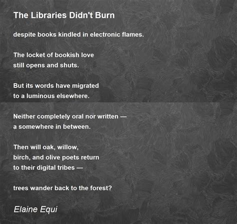 The Libraries Didnt Burn The Libraries Didnt Burn Poem By Elaine Equi