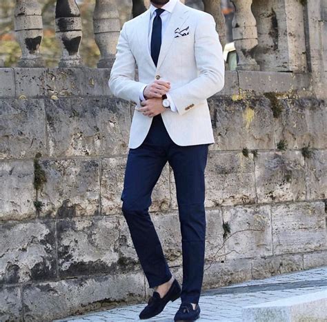 White Jacket On Blue Pants Mens Fashion Suits Mens Fashion Blazer