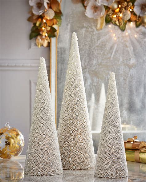 Pearl Cone Trees 3 Piece Set Horchow Silver Christmas Decorations