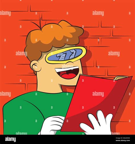 Boy With Weird Futuristic Glass Reading A Book Vector Cartoon