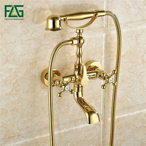 Flg Gold Plated Finish Shower Set Wall Mounted Bathroom Shower Faucets