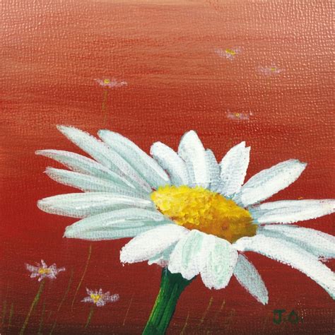 Daisy On Red Original Acrylic Painting By Jensartshop On Etsy