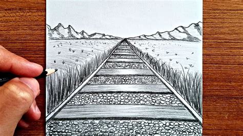 1 Point Perspective Train Way Drawing One Point Perspective Railway