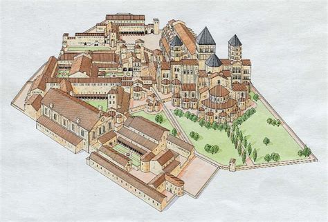 Reconstruction Drawing Of The Abbey At Cluny Burgundy France 1088