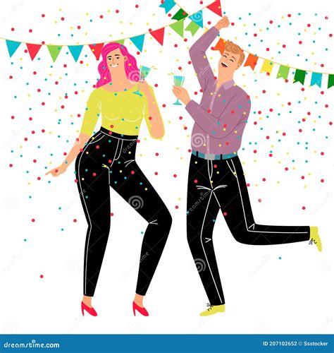 Partying Confetti Cartoon People Card Vector Banner