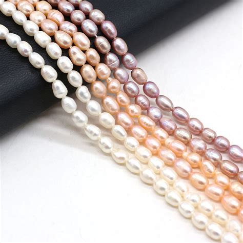 Natural Freshwater Pearl Rice Beads White Pink Purple Loose Pearls Bead