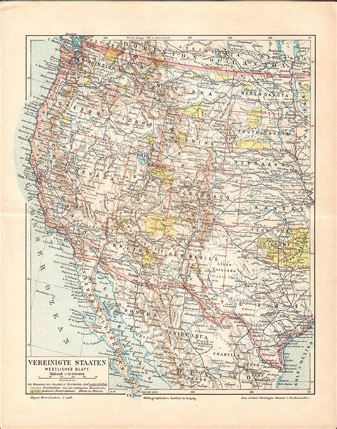 1897 United States West Map Antique Print Lithograph Etsy