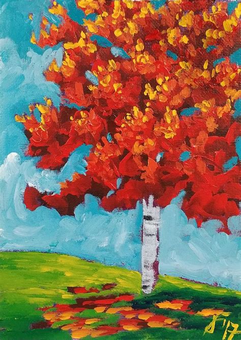 Vibrant Autumn Tree Step By Step Acrylic Painting On Canvas For
