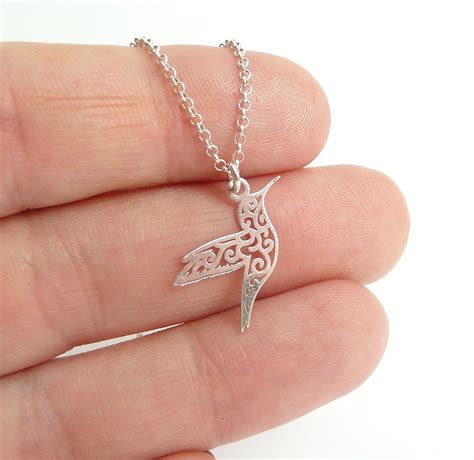 Tiny Hummingbird Necklace Silver Gold Bird Necklace Etsy Initial