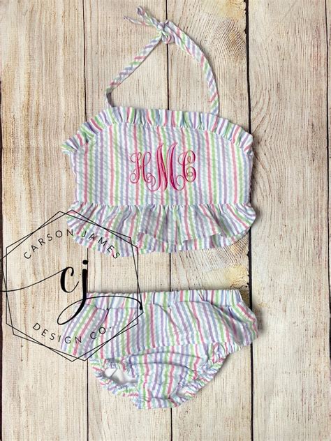 Monogram Bikini Swimsuit For Baby Toddler Kids Seersucker Etsy Ireland