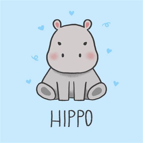 Premium Vector Cute Hippo Cartoon Hand Drawn Style