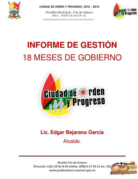 Informe De GestiÓn De 18 Meses De Gobierno By Daniel Alejandro Cordoba