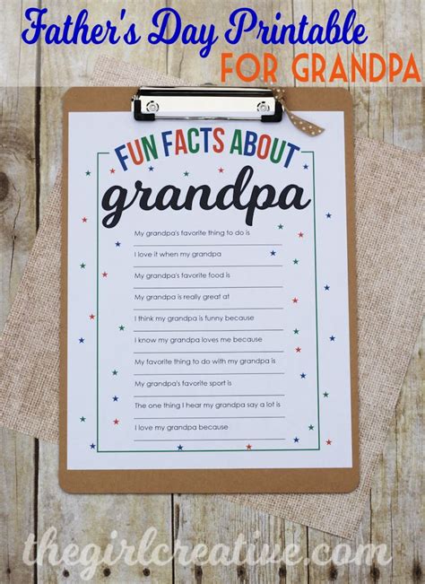 Fun Facts About Grandpa Printable Prinable Fathers Day Questionnaire