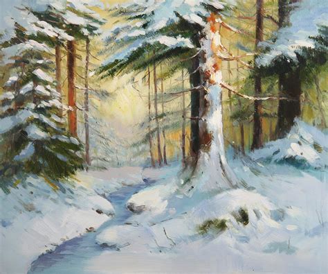 Pine Trees Covered With Snow Painting By Unknown Fine Art America