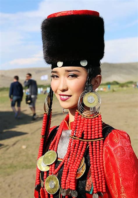 Mongolian Girl In Their National Dress Traditional Outfits