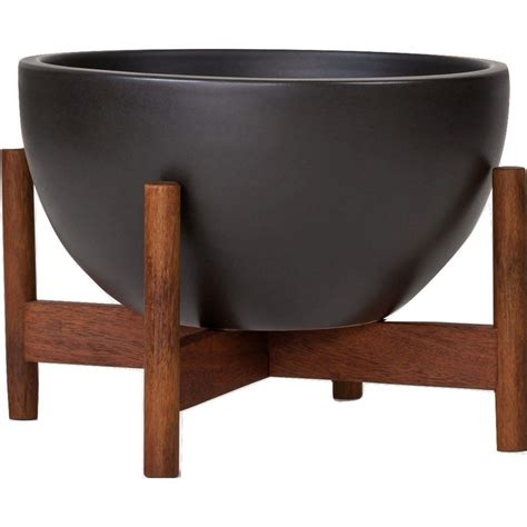 Modernica Ceramic Table Top Bowl Planter Black Wood Stand Study
