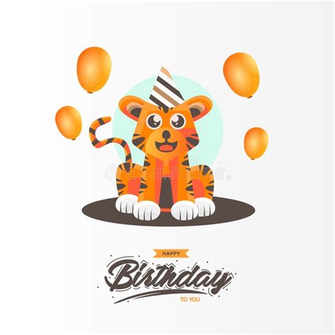 Birthday Card Animal Design Cute Tiger Vector Illustration Stock