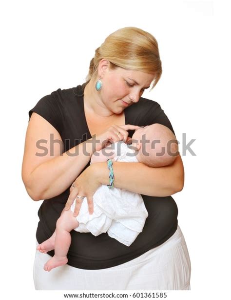 Obese Mother Her Newborn Baby On Stock Photo Edit Now 601361585