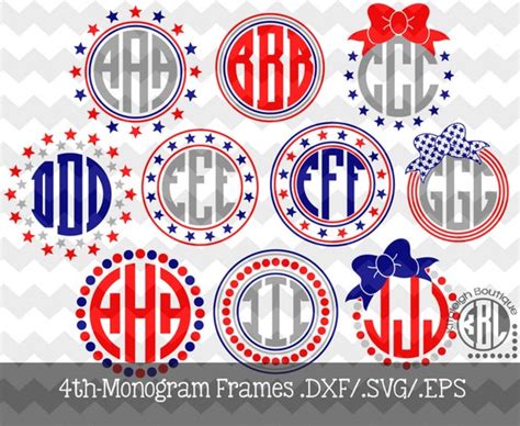 4th of July Monogram Frames INSTANT DOWNLOAD in dxf/svg/eps