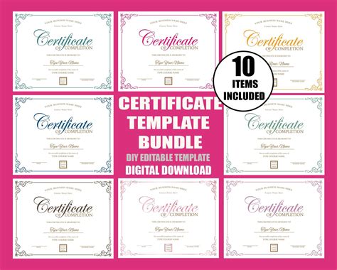 Editable Certificate Of Completion Template Bundle Multi Etsy In 2022