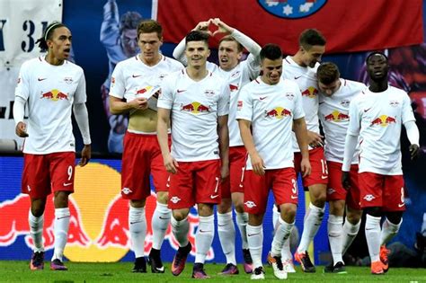 Marcel sabitzer of rb leipzig celebrates after scoring his sides second goal during the bundesliga match between rb leipzig and 1. RB Leipzig join Bayern Munich at top of Bundesliga after ...