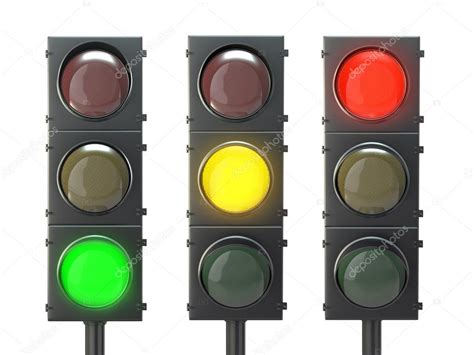 Set Of Traffic Lights With Red Yellow And Green Lights Stock Photo By